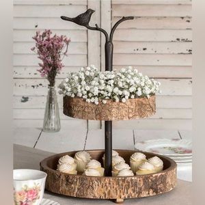 Wooden Bird Two Tier Tray